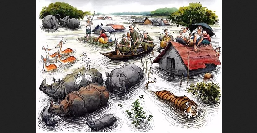 Assam flood scenery drawing. cyclone and rain scenery drawing save dog  chart drawing. - YouTube