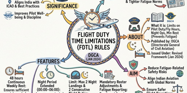 Flight Duty Time Limitations Rules mind map for upsc